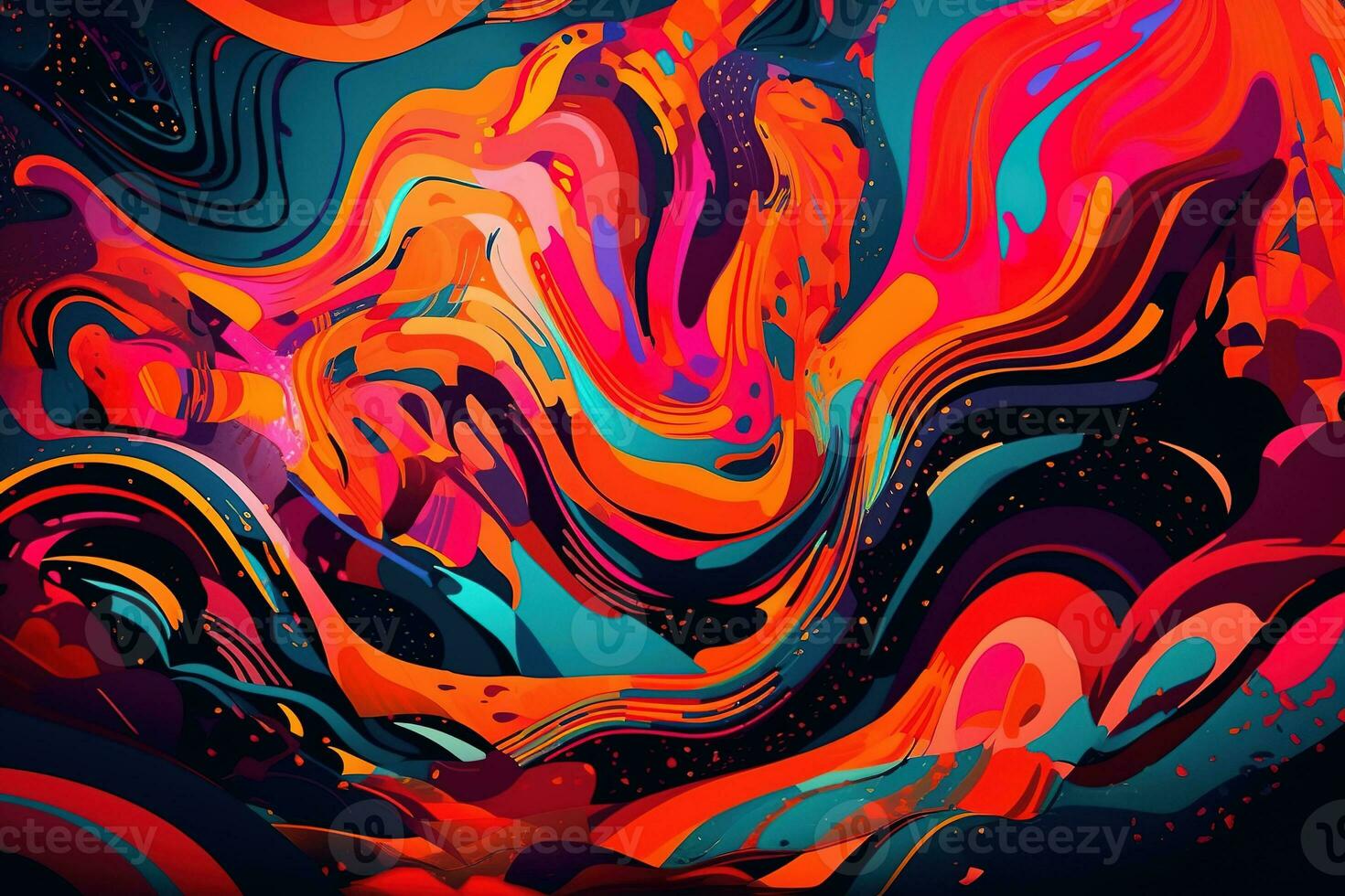 Abstract shapes and patterns in fluorescent colors. The shapes are bold and dynamic, with colors blending together to create a striking visual effect. Generative AI photo