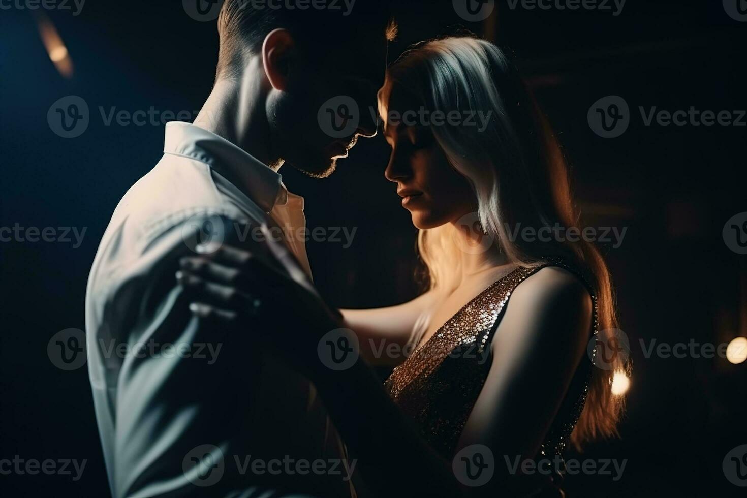 Young lovely couple in disco club. Generative AI. photo