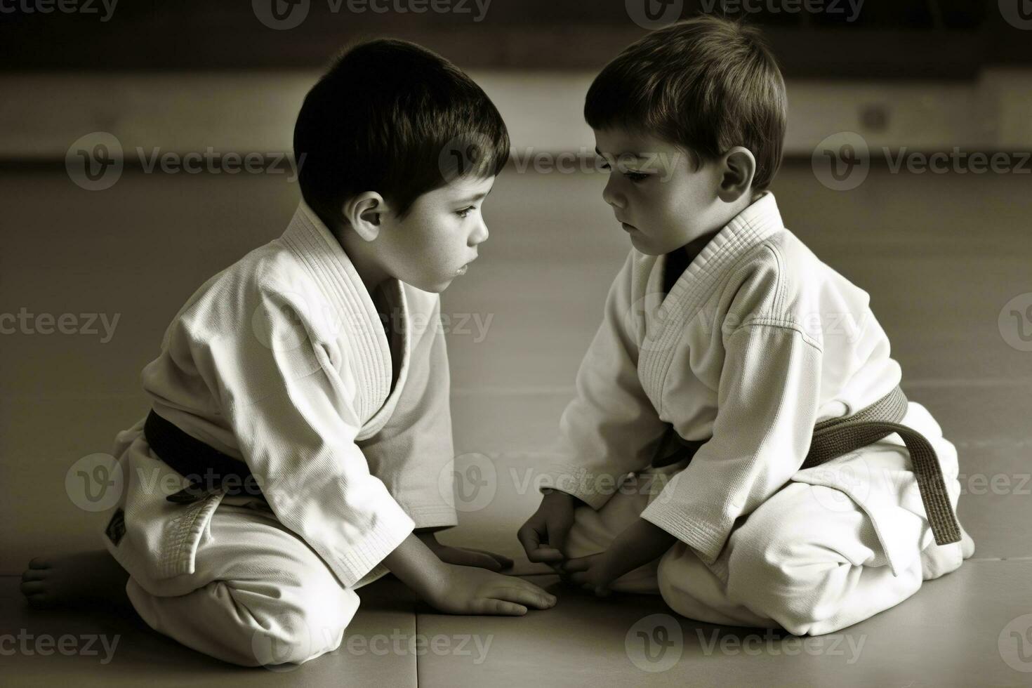 Two boys during judo practice. Generative AI photo