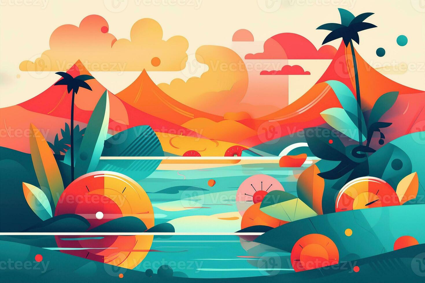 Abstract illustration Summer day theme. Vivid colors. Generative AI. photo