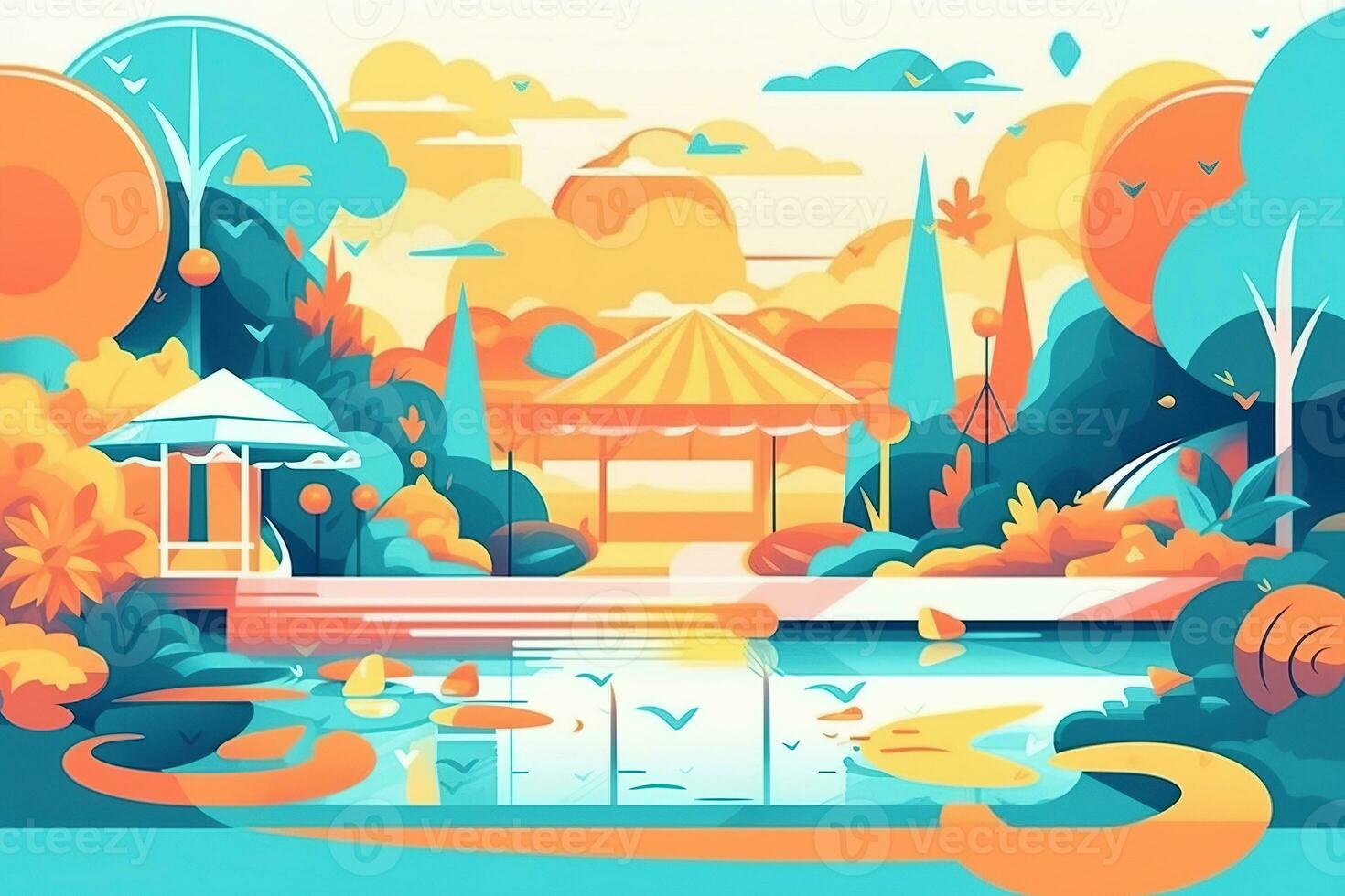 Abstract illustration Summer day theme. Vivid colors. Generative AI. photo