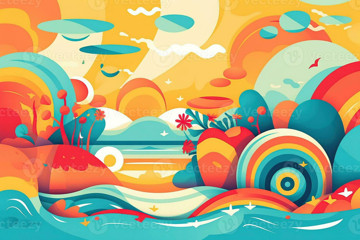 Abstract illustration Summer day theme. Vivid colors. Generative AI. photo