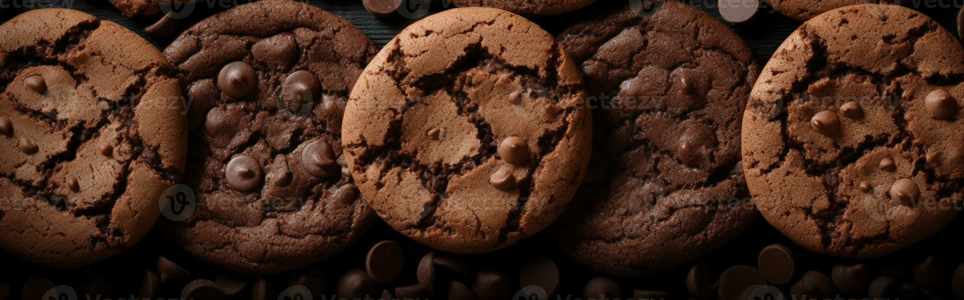 Chocolate cookie background banner with copy space. Generative Ai photo