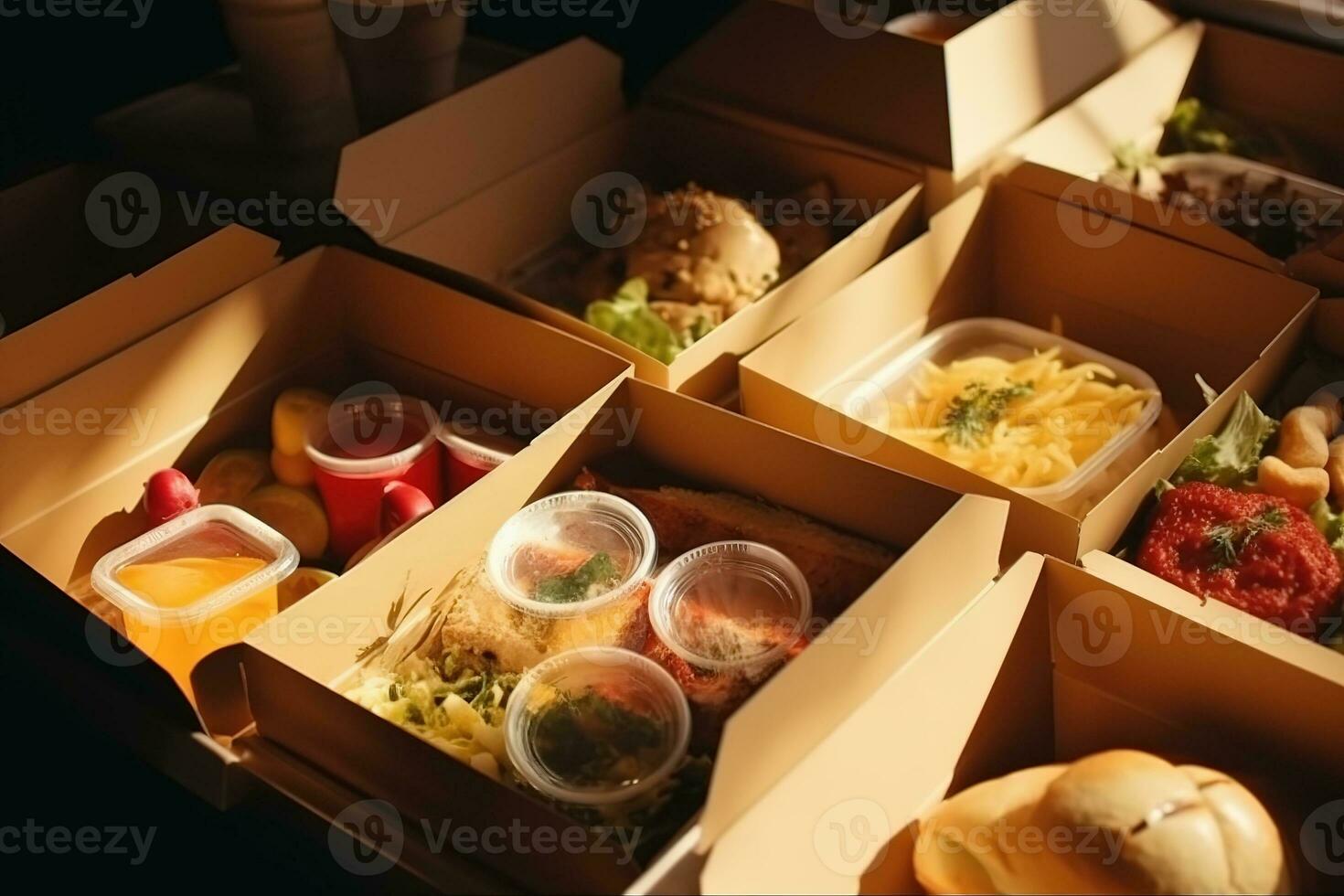 Food delivery service with variety of freshly cooked meals. Generative AI photo