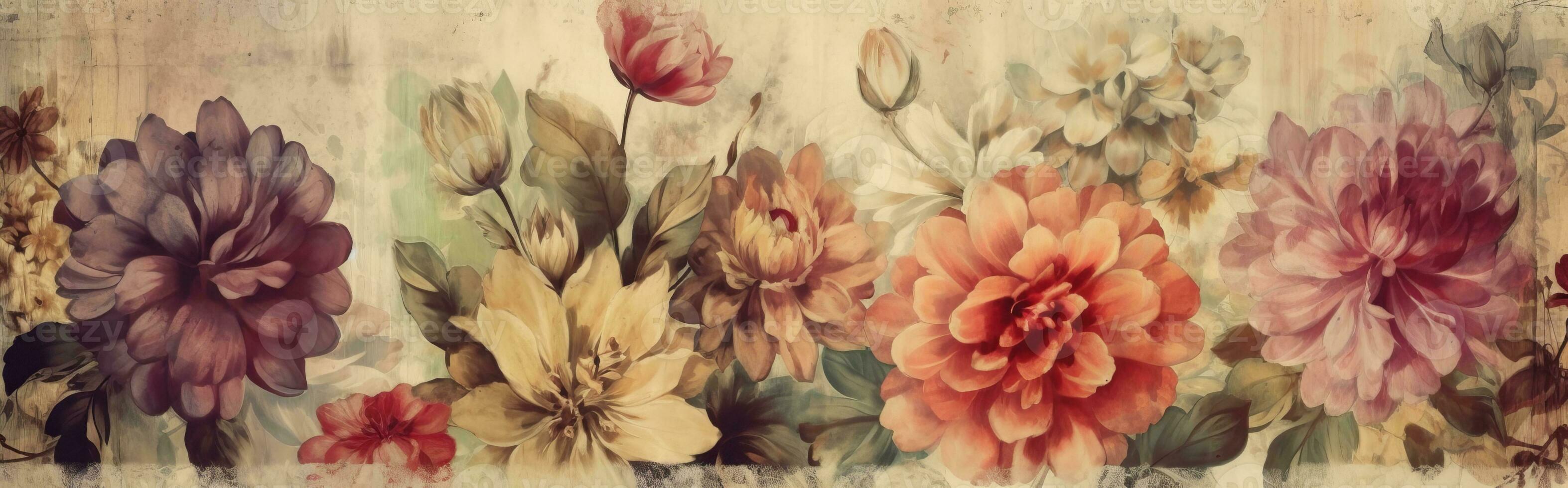 Summer flowers wallpaper watercolor on retro paper. Generative Ai photo