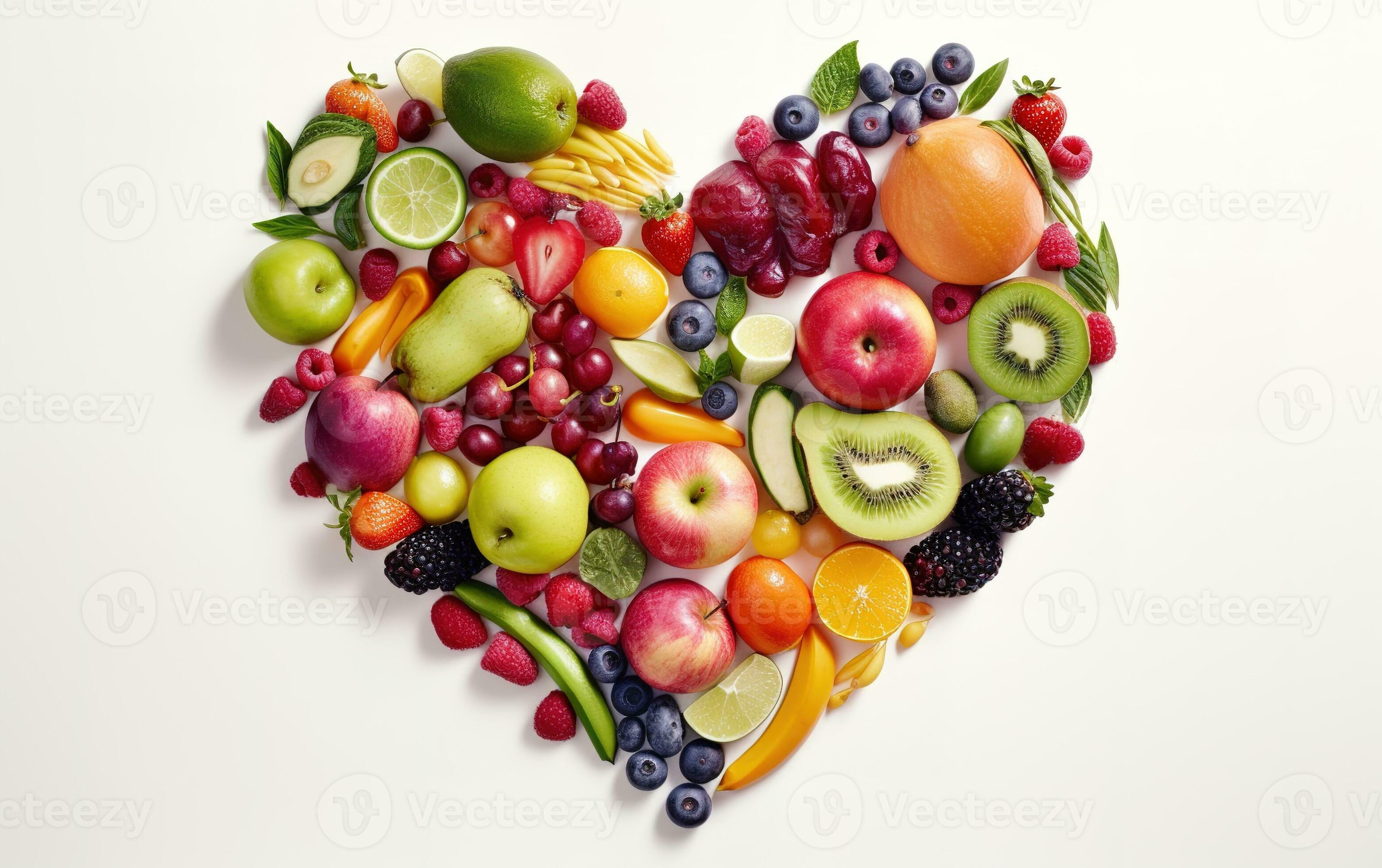 A colorful mix of detox fruits and vegetables on white background. Generative AI 31552598 Stock