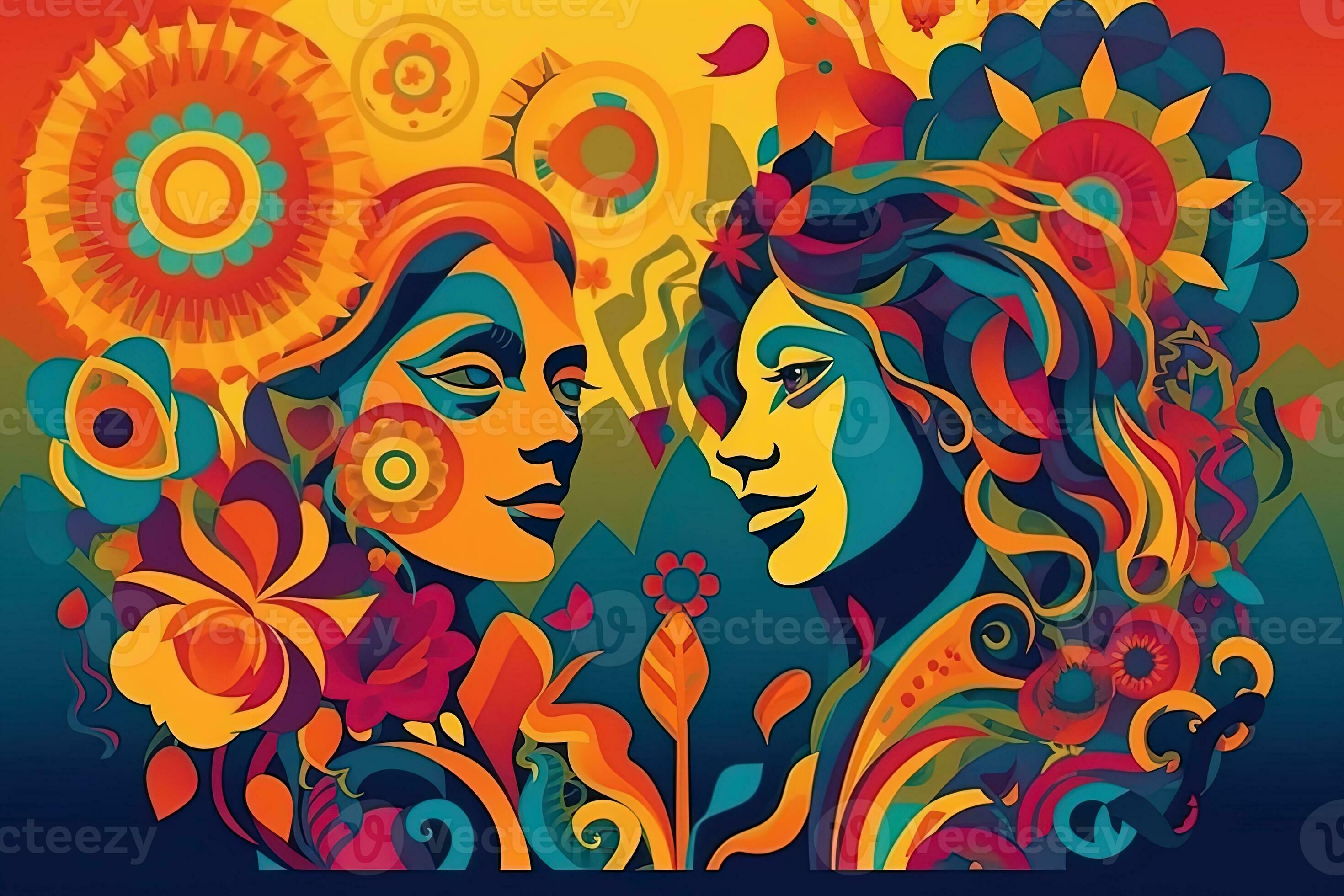 Psychedelic vector illustration. Concept Summer Of love 1969