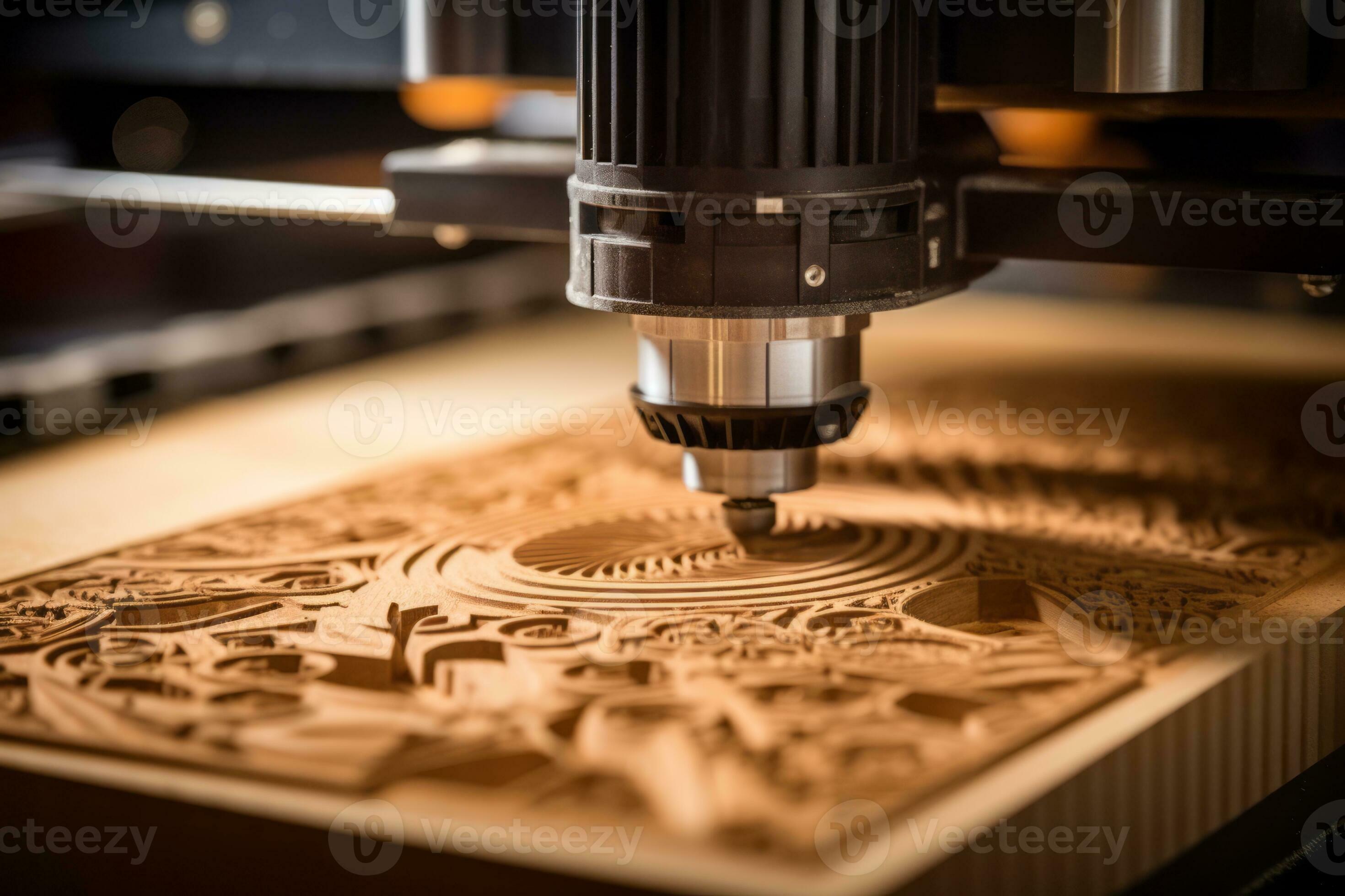 A close up shot of a CNC machine in action cutting intricate patterns