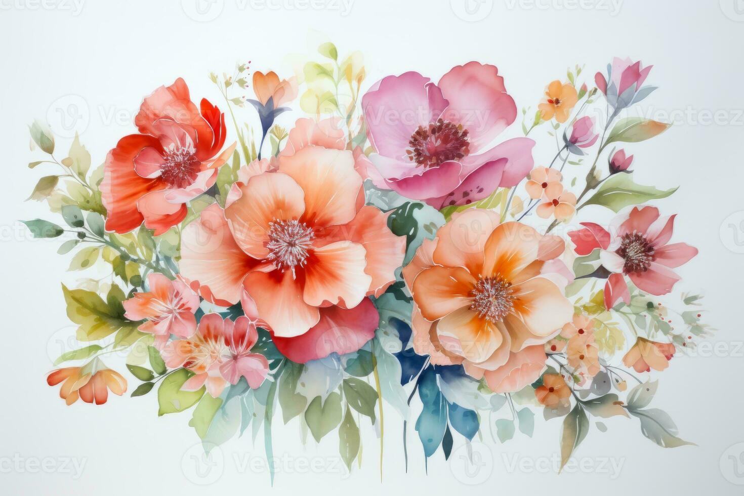 A beautiful composition of watercolor flowers and leaves, perfect for expressing gratitude. Greeting Card concept. Generative Ai photo