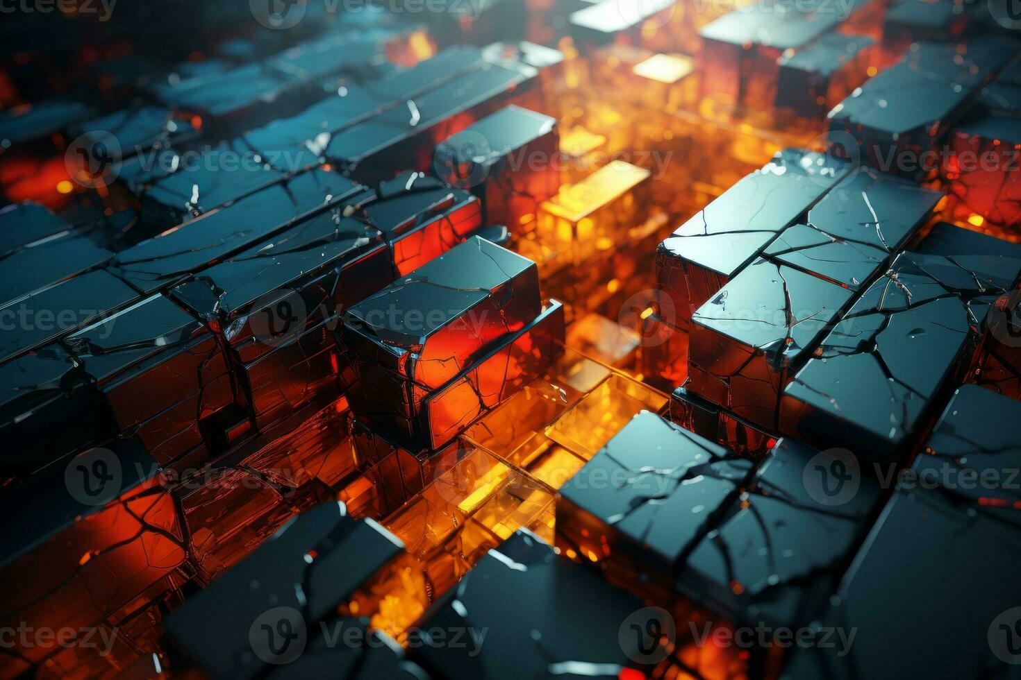 Abstract 3d render composition of colorful glossy cubes. The cubes vary in size, shape, and color, creating a vibrant and dynamic scene. Generative AI photo