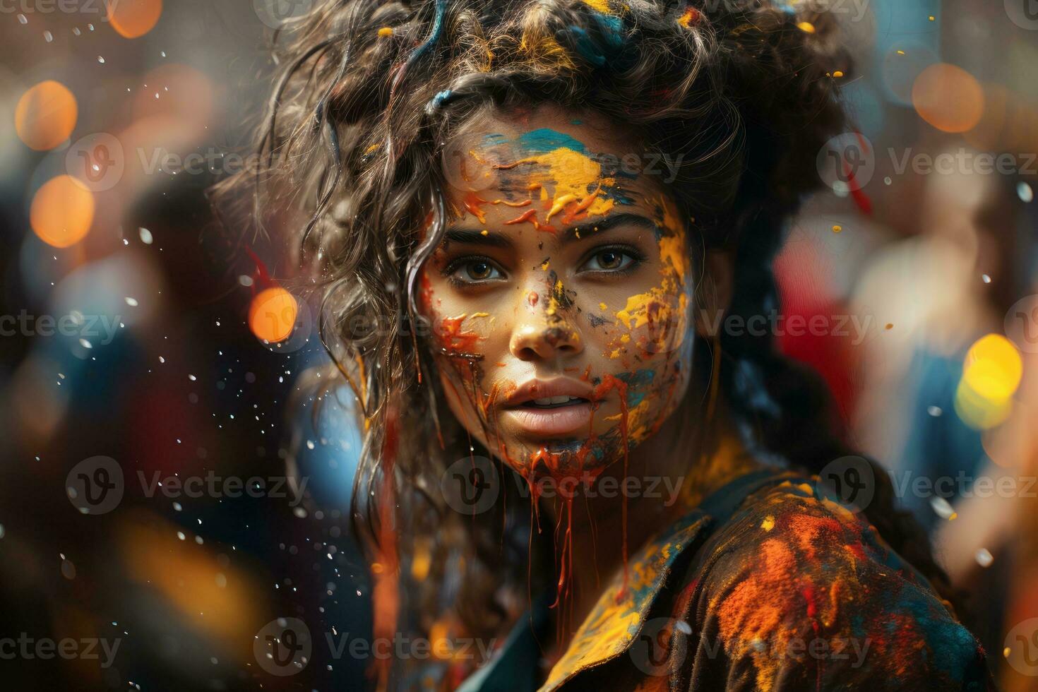 Portrait of a person with a layer overlay of colorful paint splatters. Generative Ai photo