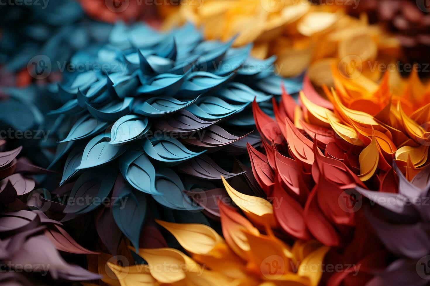 A collection of colorful origami paper in contrasting shades, representing the art of folding and creativity. Generative AI photo