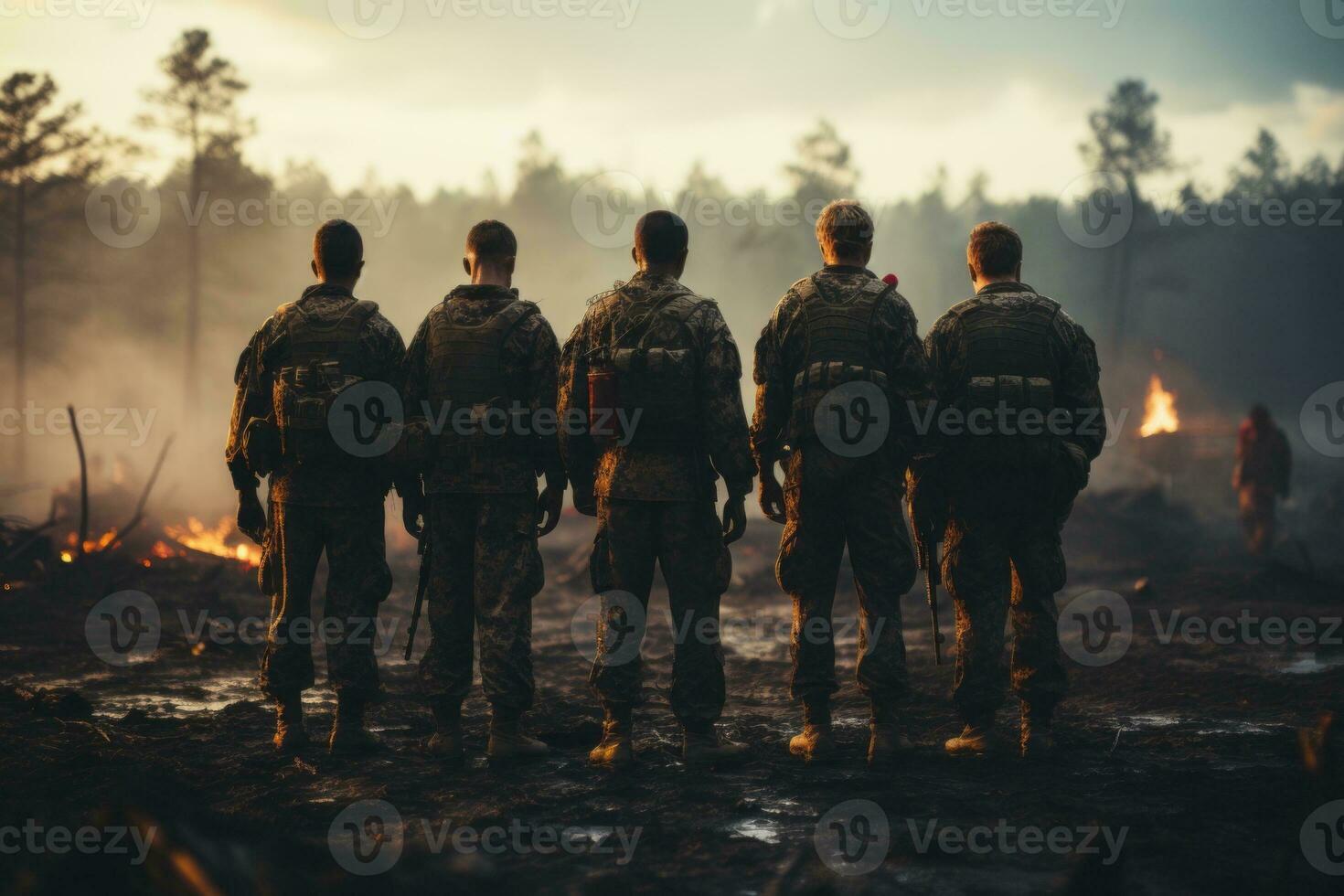 A group of marines standing shoulder to shoulder in unity, showcasing camaraderie and teamwork. Generative Ai photo