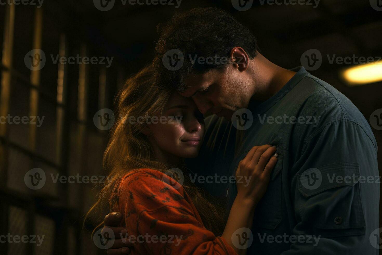A heartwarming image of an inmate embracing their loved one during a prison visit, evoking emotions of hope and connection. Generative Ai photo