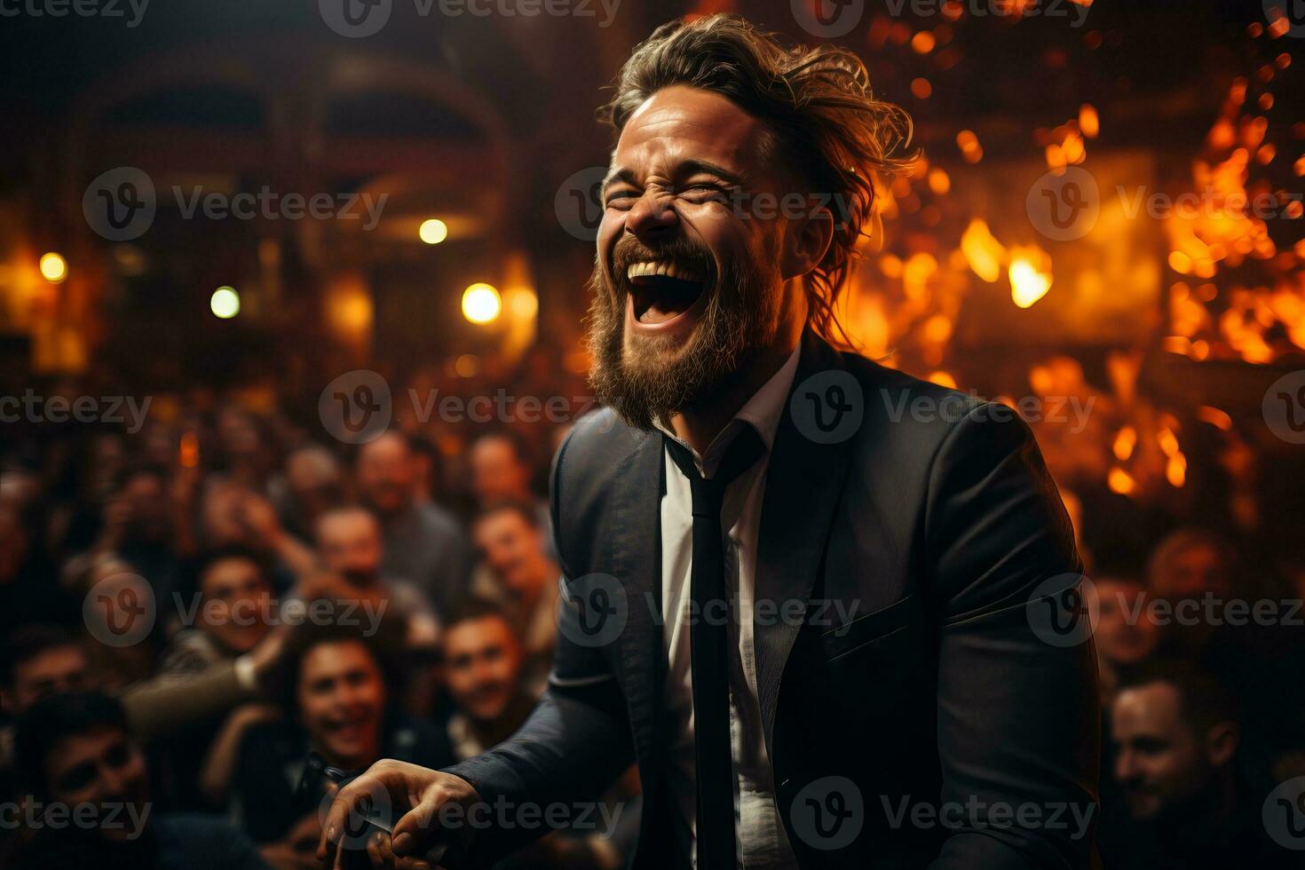 Passionate gestures of public speakers and performers, conveying emotions and connecting with the audience. Generative Ai photo