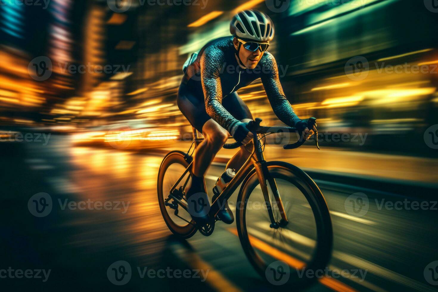 Cyclist in motion, symbolizing the drive to achieve goals and promoting the idea of success through cycling. Generative Ai photo