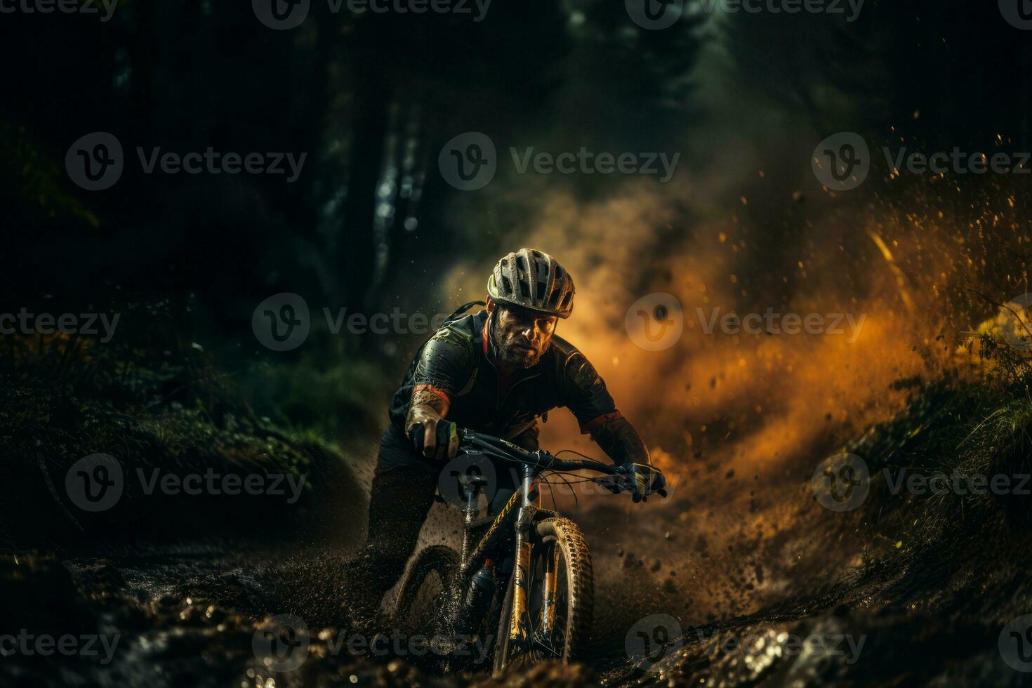 Cyclist engaged in a challenging hill climb or intense training session, conveying the physical fitness and endurance aspects of cycling. Generative Ai photo