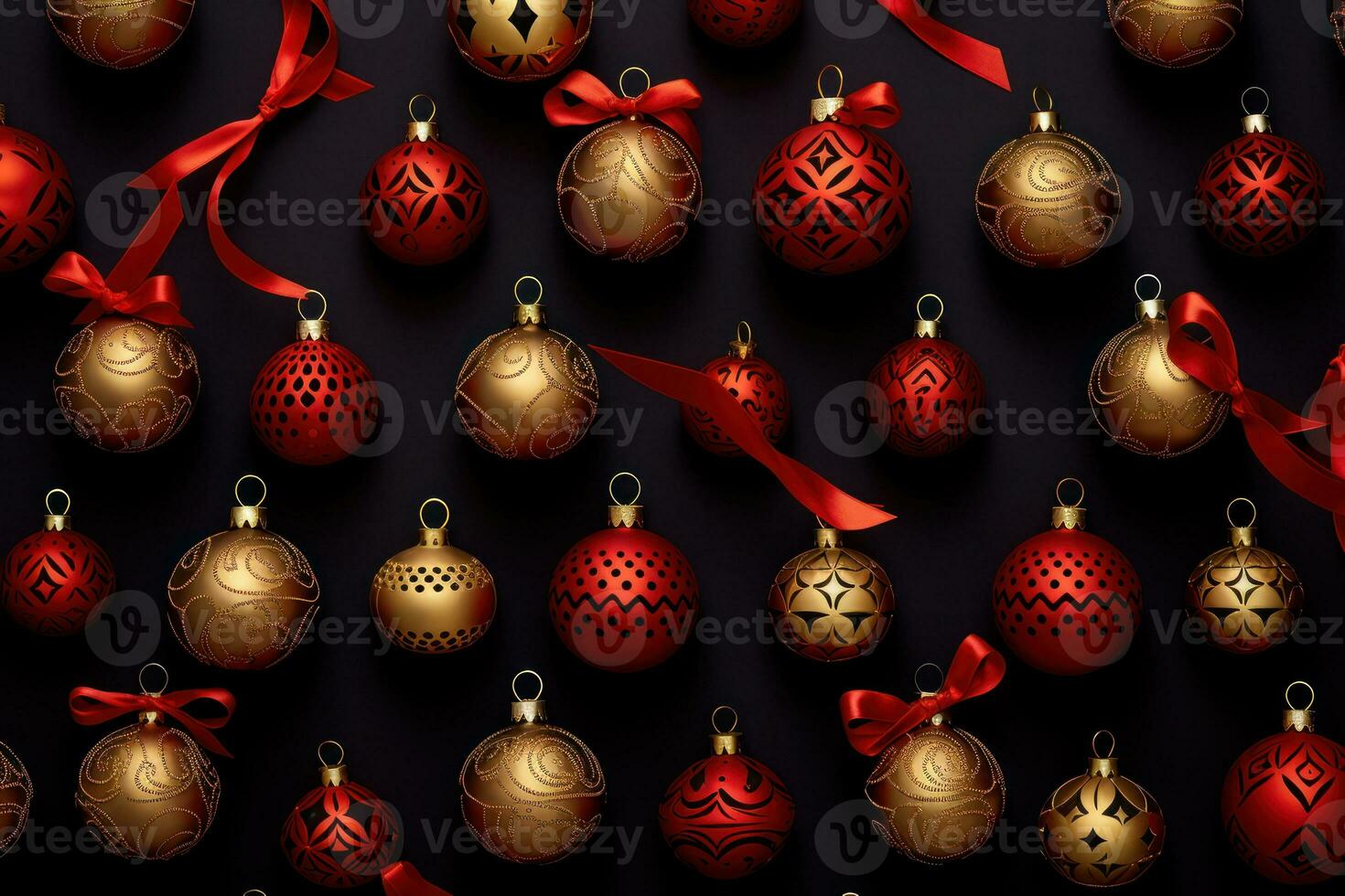 A elegant red and gold Christmas ornaments arranged in a visually pleasing pattern, adding a touch of sophistication and warmth to web banners background. Generative AI photo