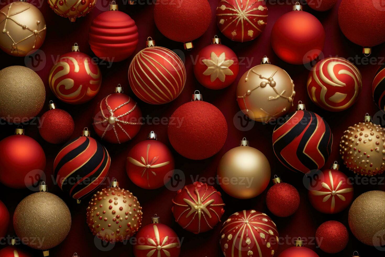 A elegant red and gold Christmas ornaments arranged in a visually pleasing pattern, adding a touch of sophistication and warmth to web banners background. Generative AI photo