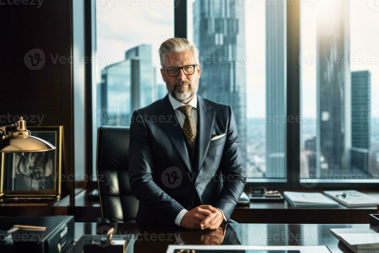 A professional portrait of a CEO in their office, exuding authority and confidence. Generative Ai photo