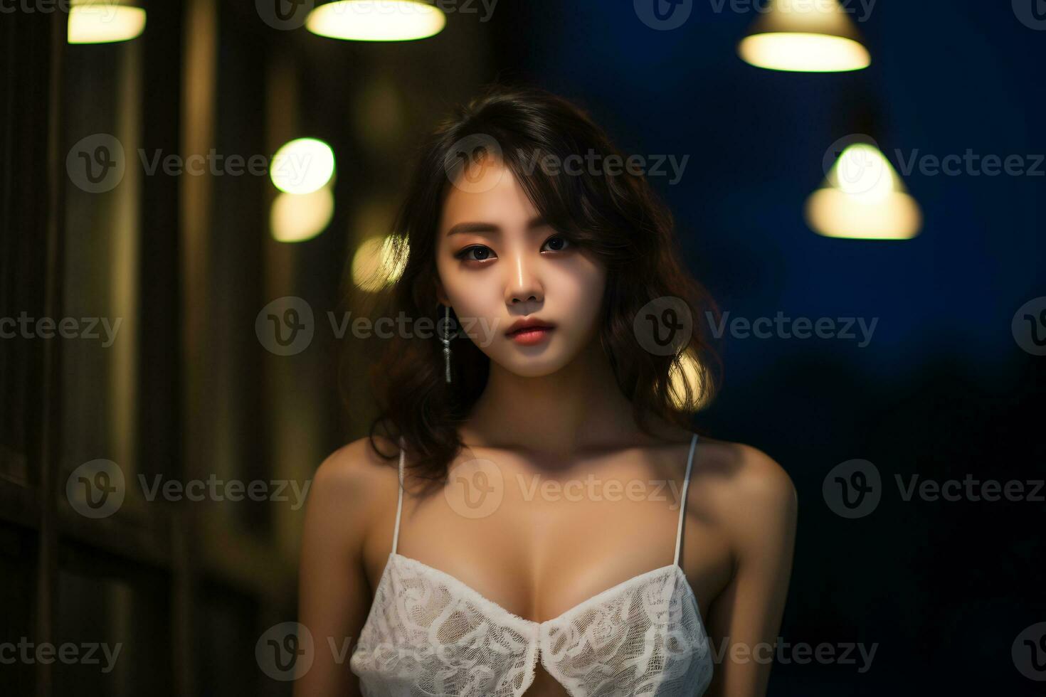 hermosa asiático niña en glamour y sensual vestir ai generativo foto