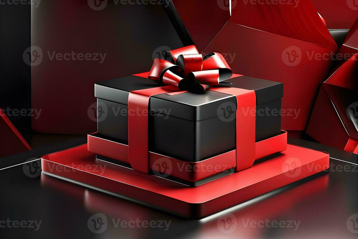 red Circle pedestal in eleglance luxuary for product presentation and white plaster wall.Ai generated photo