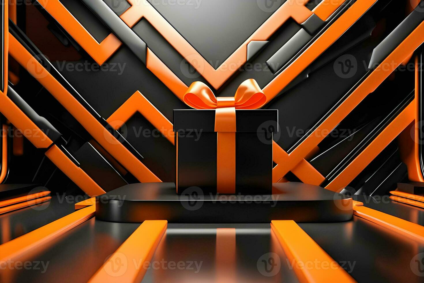 naranja circulo pedestal en elegancia lujo para producto presentación y blanco yeso pared.ai generado foto