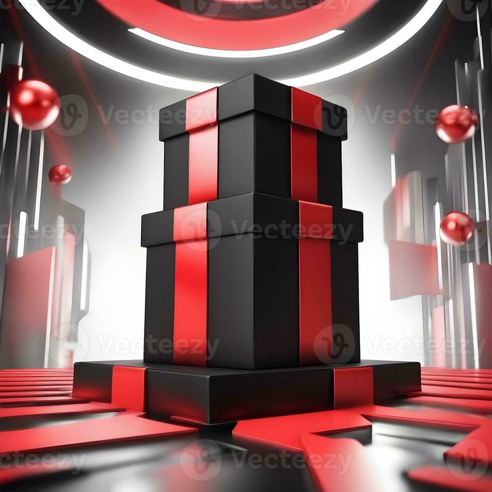 red Circle pedestal in eleglance luxuary for product presentation and white plaster wall.Ai generated photo