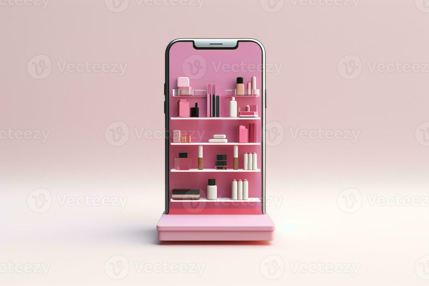 3d Smartphone with cosmetic shop.online shopping concept.Created with Generative AI technology. photo