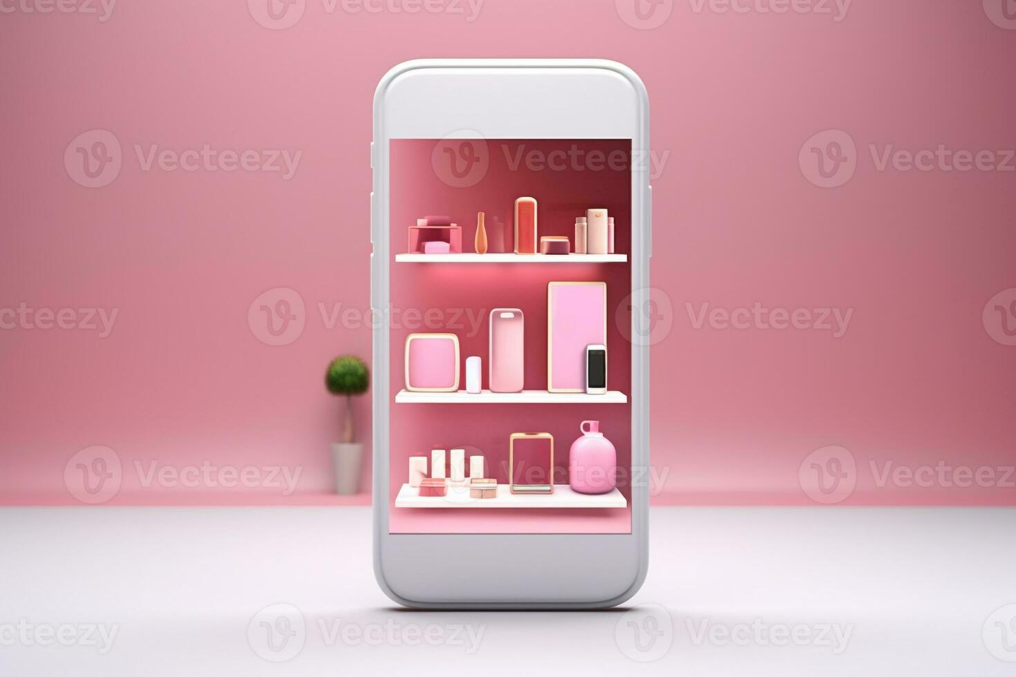 3d Smartphone with cosmetic shop.online shopping concept.Created with Generative AI technology. photo