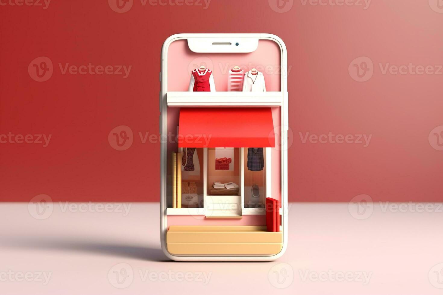 3d Smartphone with clothes shop.online shopping concept.Created with Generative AI technology. photo