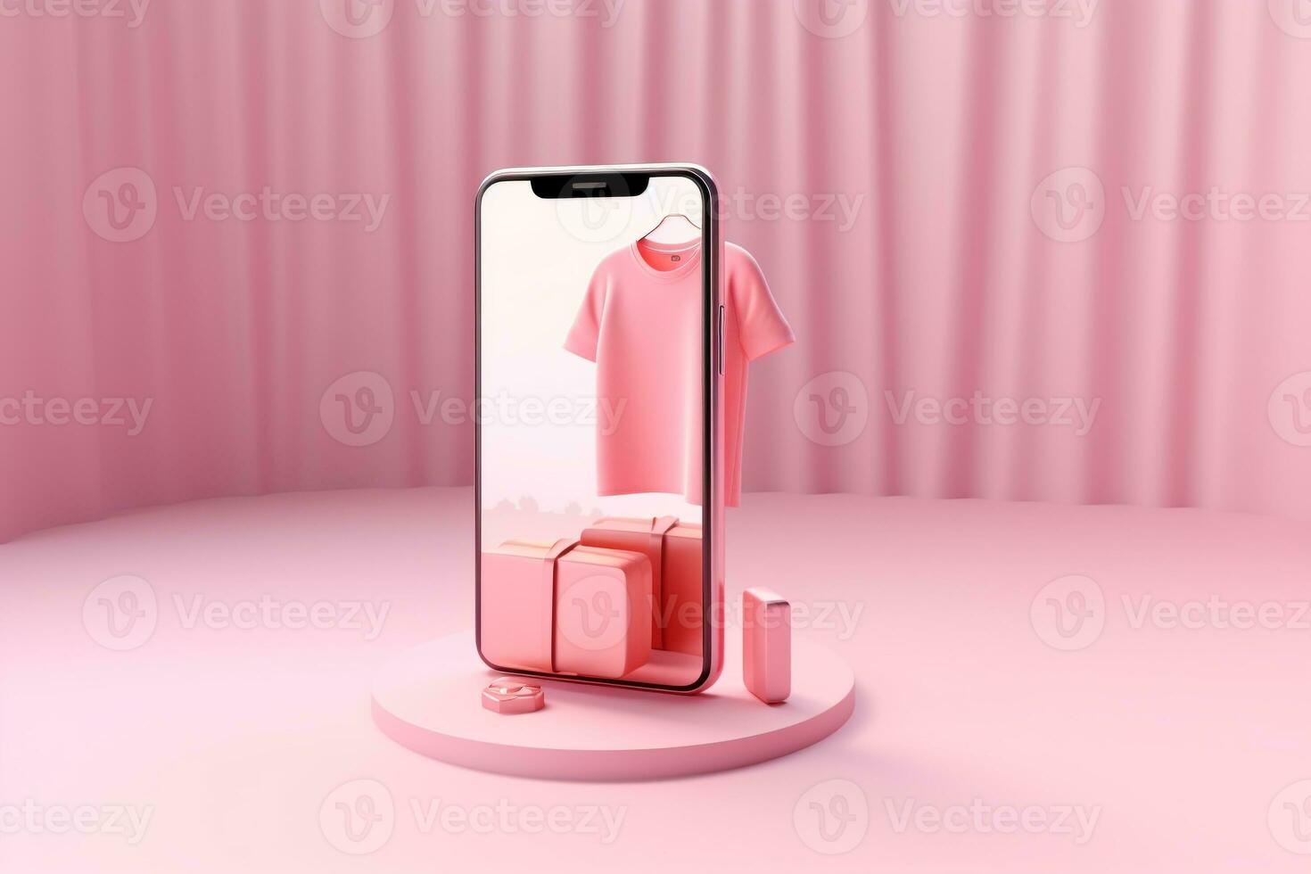 3d Smartphone with clothes shop.online shopping concept.Created with Generative AI technology. photo