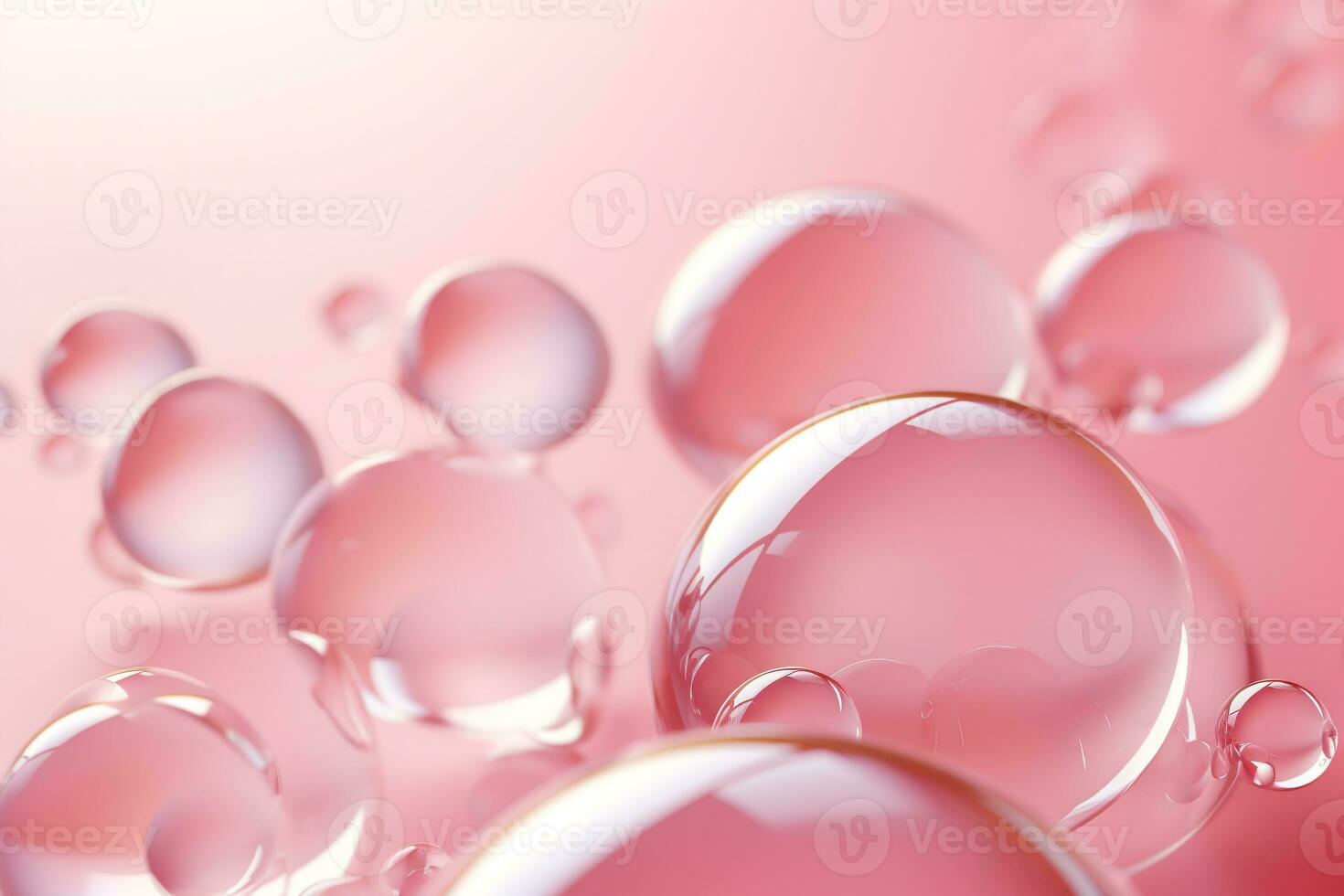 Close up of water with bubbles on a pink background for cosmetic background.Created with Generative AI technology. photo