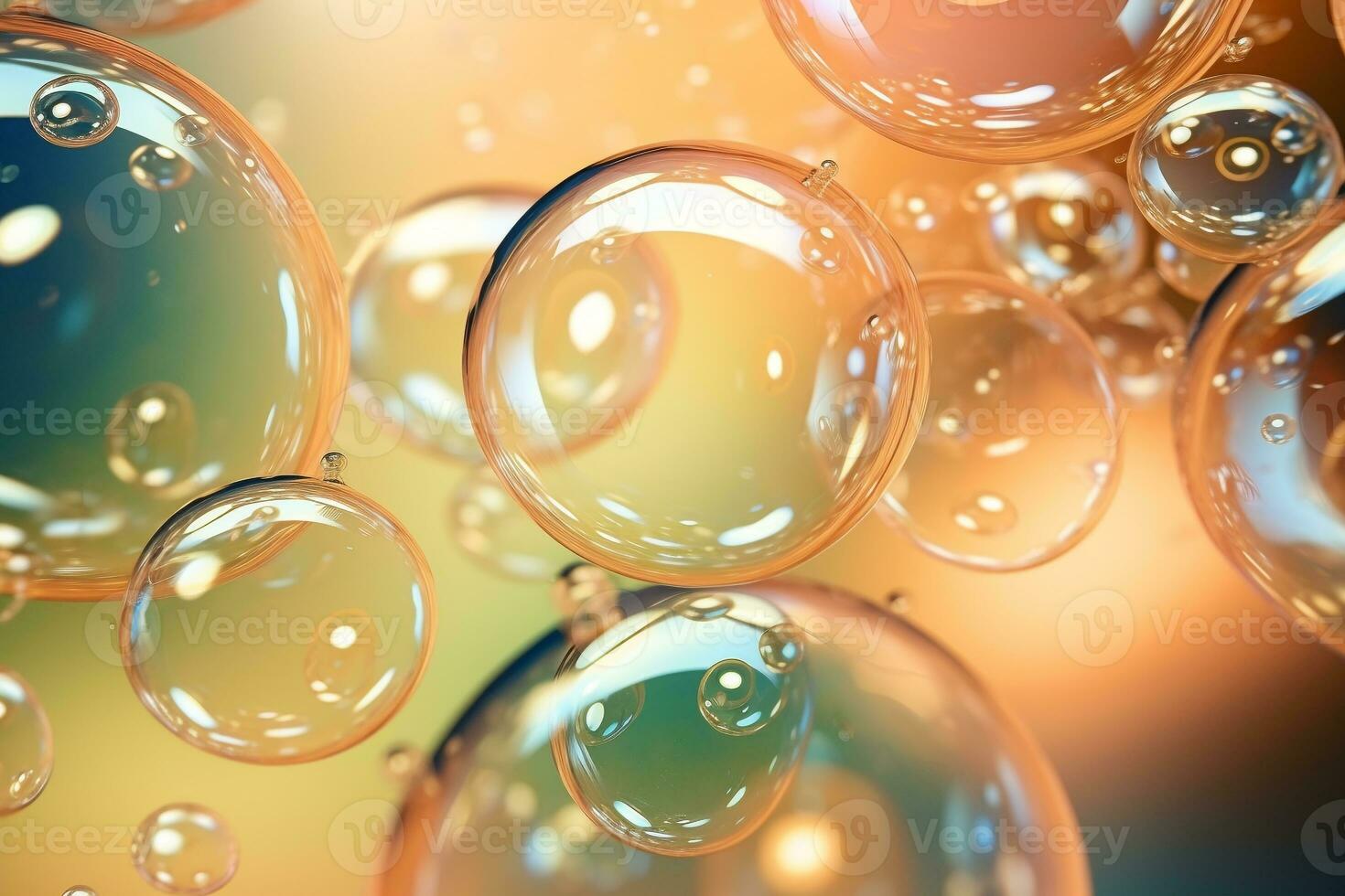 Close up of water with bubbles for cosmetic background.Created with Generative AI technology. photo