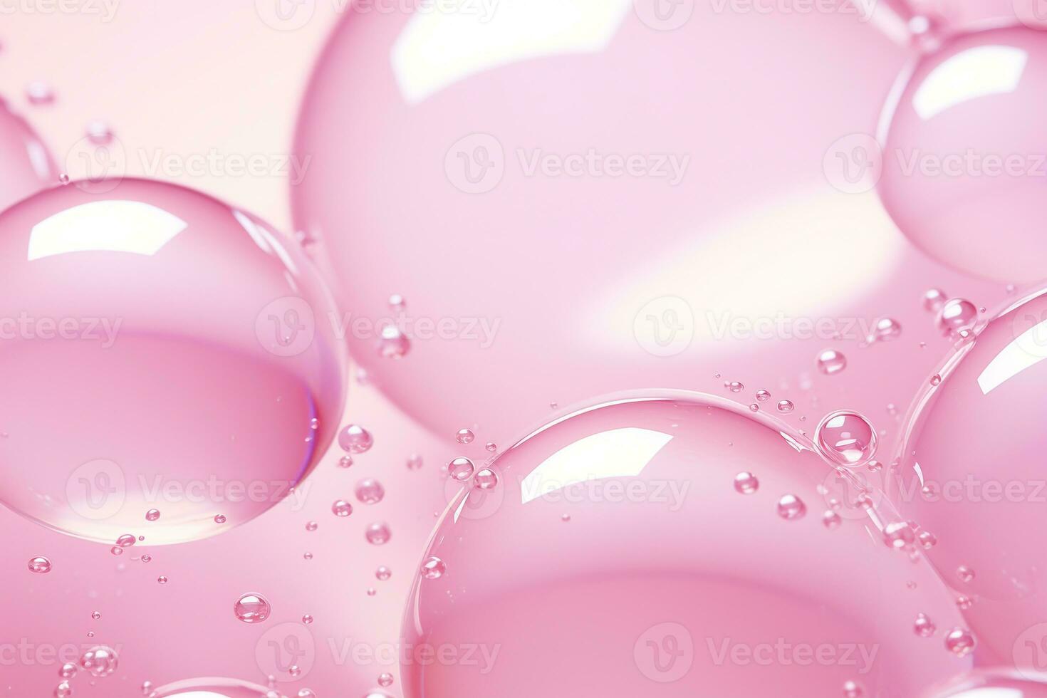Close up of water with bubbles on a pink background for cosmetic background.Created with Generative AI technology. photo