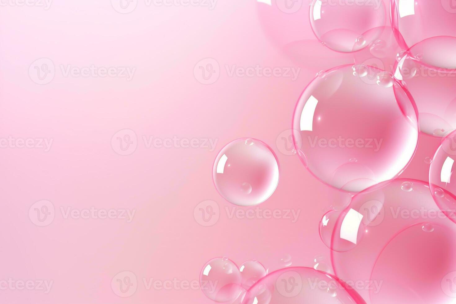 Close up of water with bubbles on a pink background for cosmetic background.Created with Generative AI technology. photo