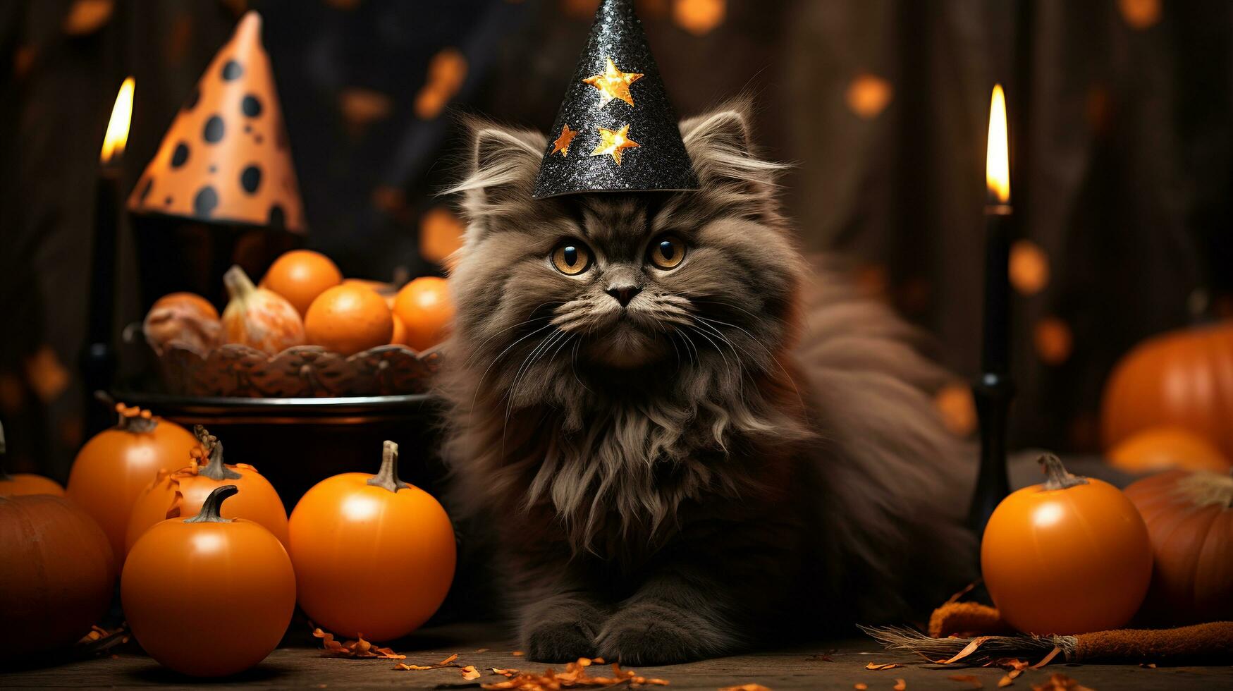 Cute Cat ,Halloween theme on isolated background.Happy Halloween concept.created with Generative AI technology photo