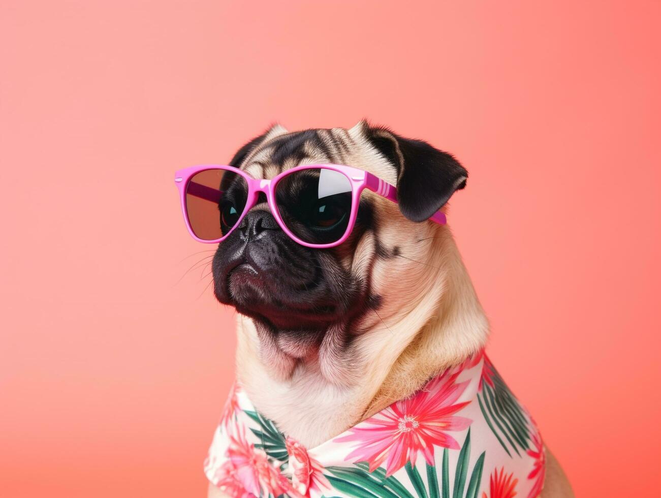 Cute and funny dog in trendy sunglass on isolated background.animal summer holiday concept.Created with Generative AI technology photo