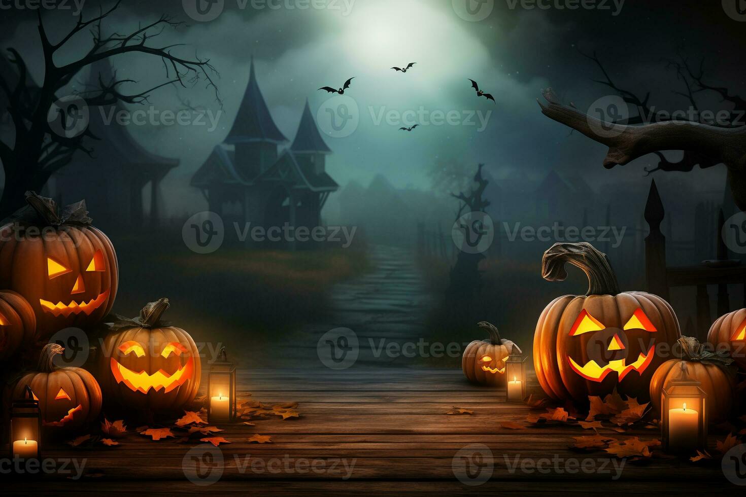Halloween background with copy space.Created with Generative AI technology photo