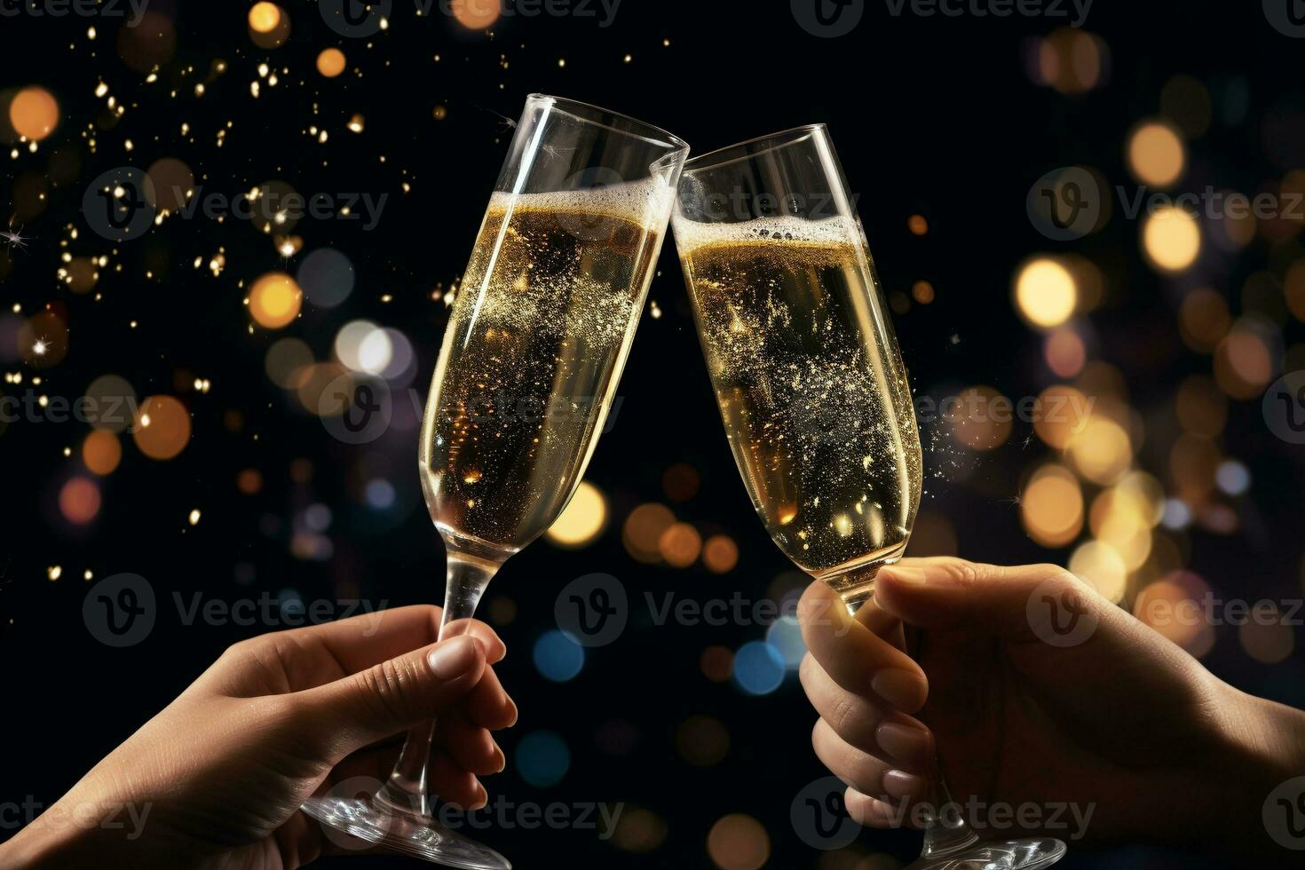 Many glass of sparkling champagne with  backdrop of celebration photo