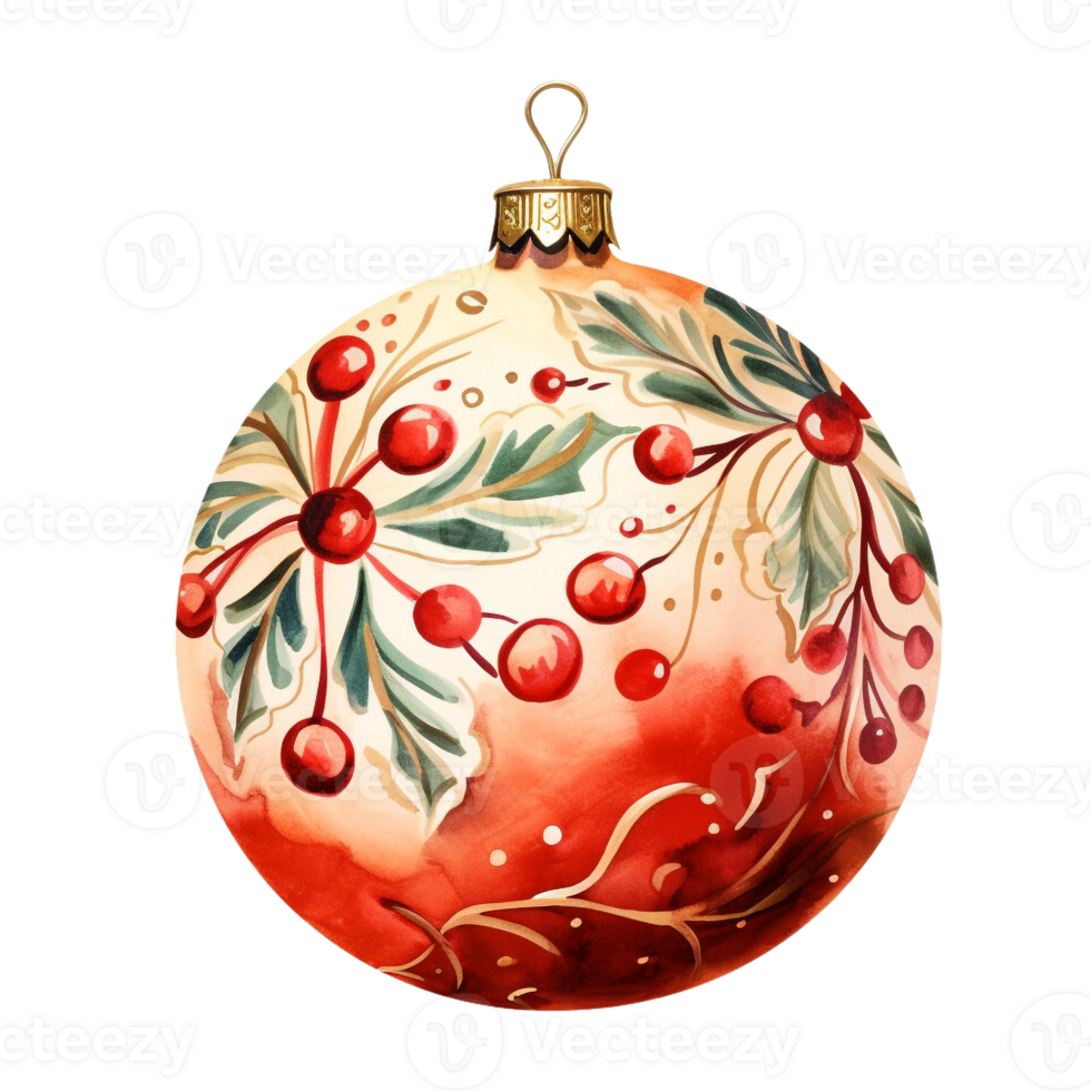 Kerstmis bal of Kerstmis ornament in stijl waterverf Aan geïsoleerd background.merry Kerstmis en gelukkig nieuw jaar concept.gemaakt met generatief ai technologie. png