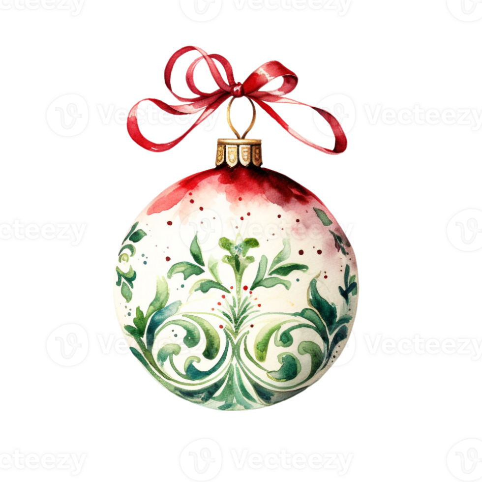 Kerstmis bal of Kerstmis ornament in stijl waterverf Aan geïsoleerd background.merry Kerstmis en gelukkig nieuw jaar concept.gemaakt met generatief ai technologie. png