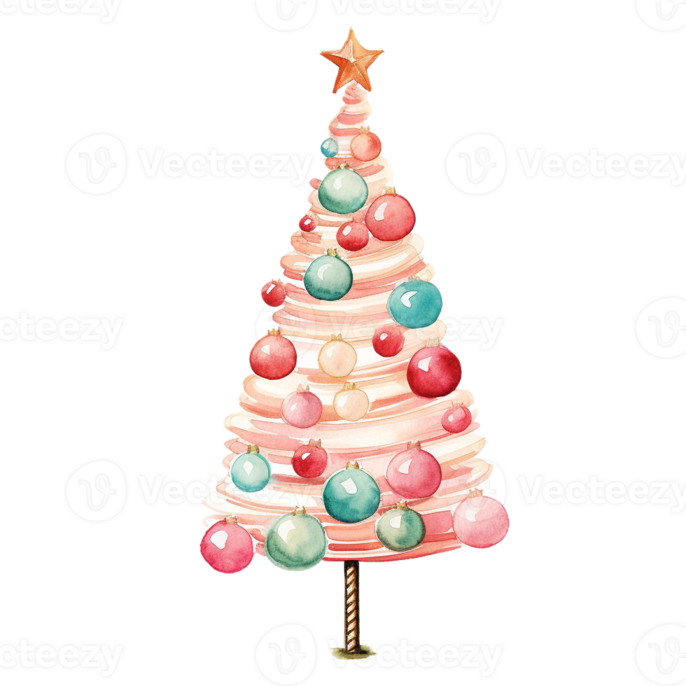 Christmas tree in style watercolor on isolated background.Merry Christmas and Happy new year concept.Created with Generative AI technology. png