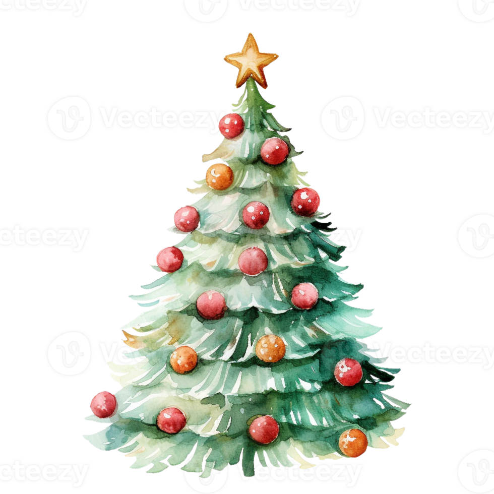 Christmas tree in style watercolor on isolated background.Merry Christmas and Happy new year concept.Created with Generative AI technology. png