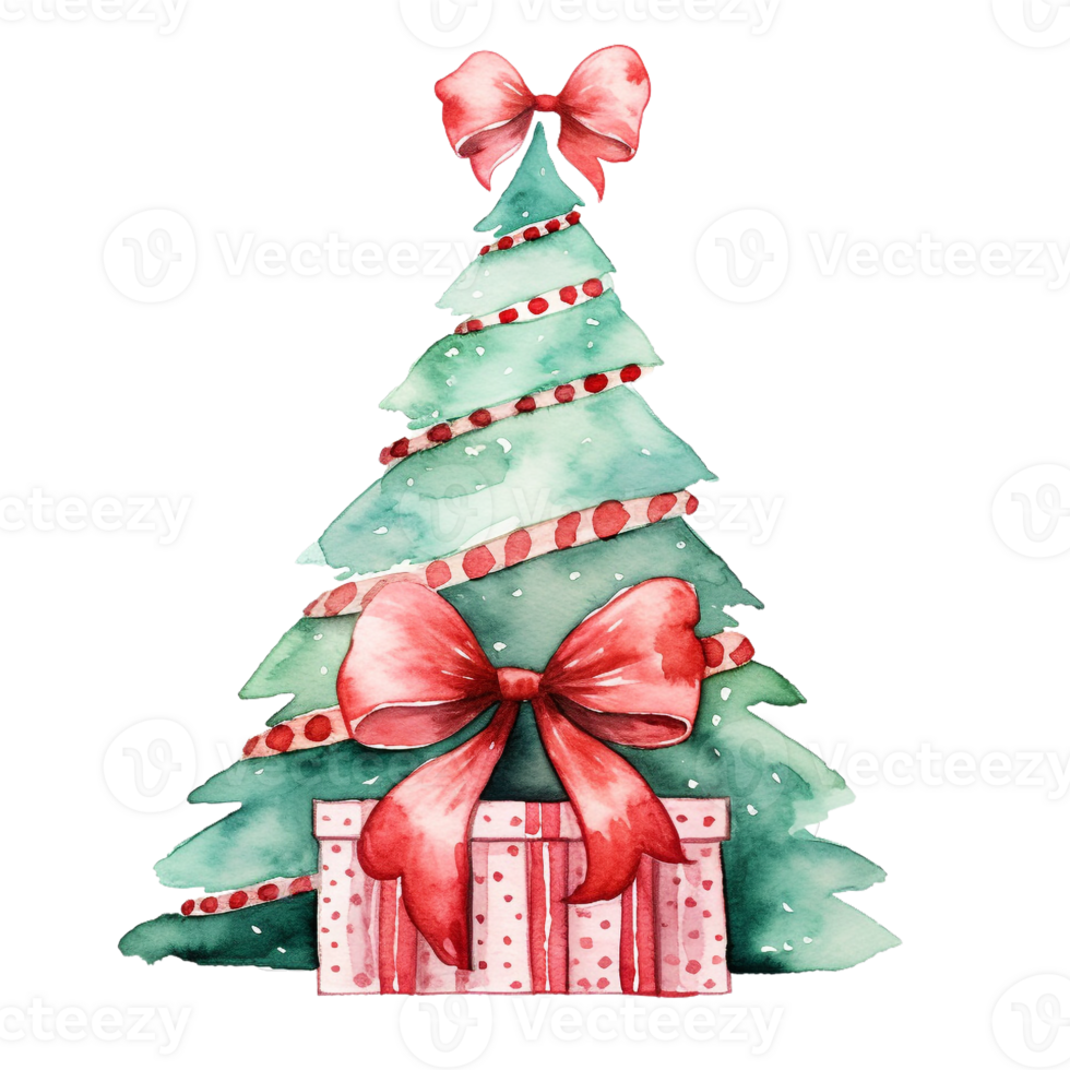 Christmas tree in style watercolor on isolated background.Merry Christmas and Happy new year concept.Created with Generative AI technology. png