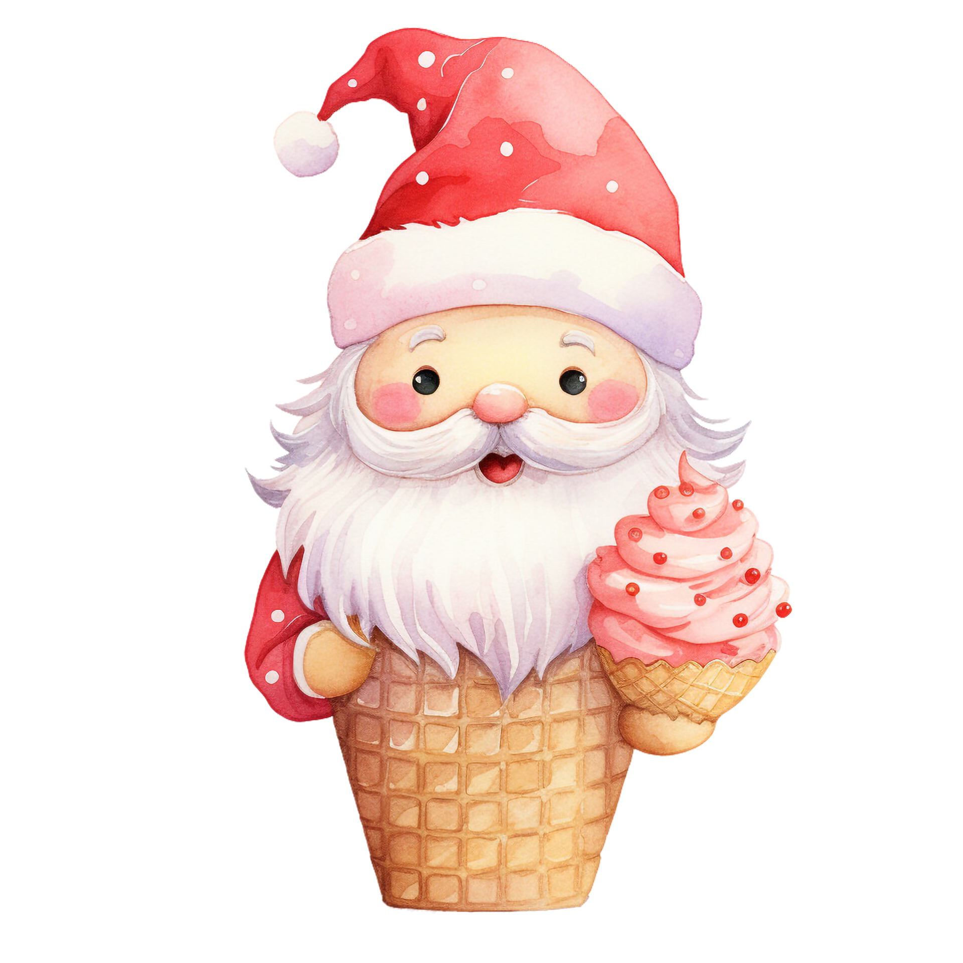 christmas-ice-cream-cone-in-style-watercolor-merry-christmas-and-happy-new-year-concept