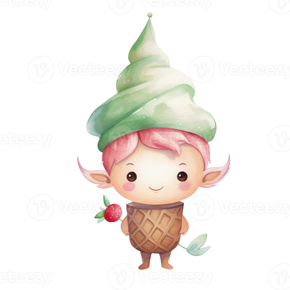 Christmas Ice Cream Cone in style watercolor.Merry Christmas and Happy new year concept. png