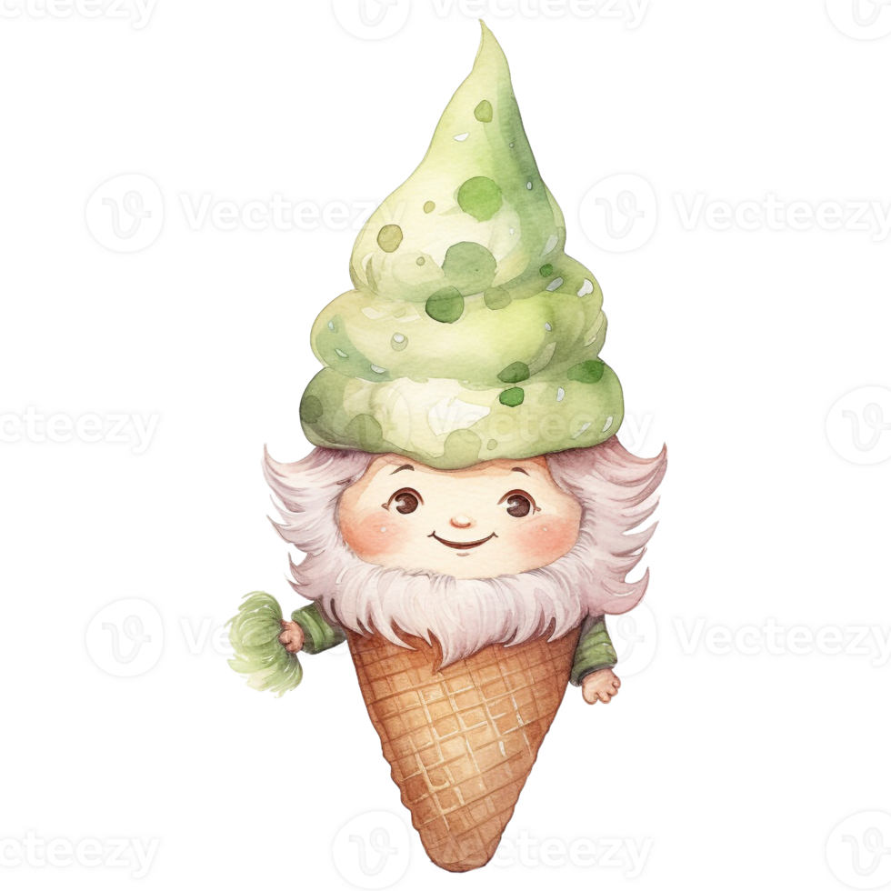 Christmas Ice Cream Cone in style watercolor.Merry Christmas and Happy new year concept. png