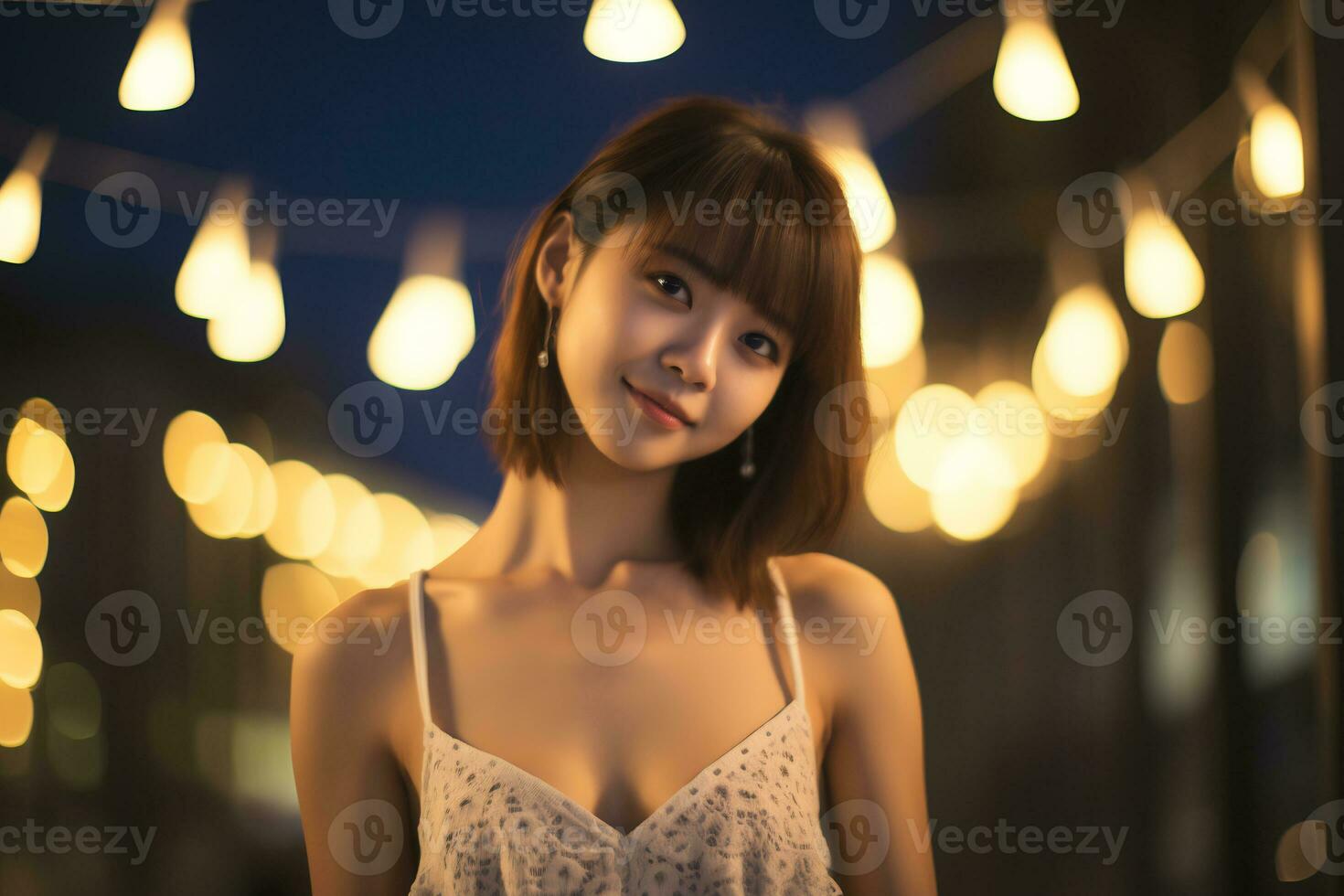 Beautiful asian girl on glamour and sensual dress AI Generative photo