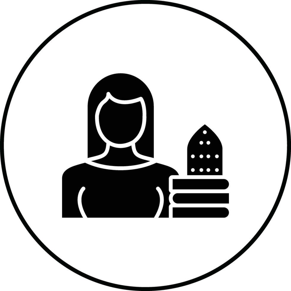 mujer planchado ropa vector icono